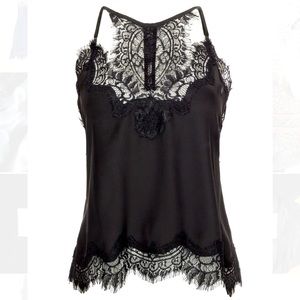 NEW GOLD HAWK 100% SILK BLACK LACE CAMI TOP SIZE XS SEXY